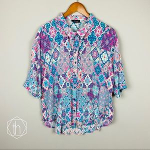 Tolani Multicolor Floral Tile Print Blouse